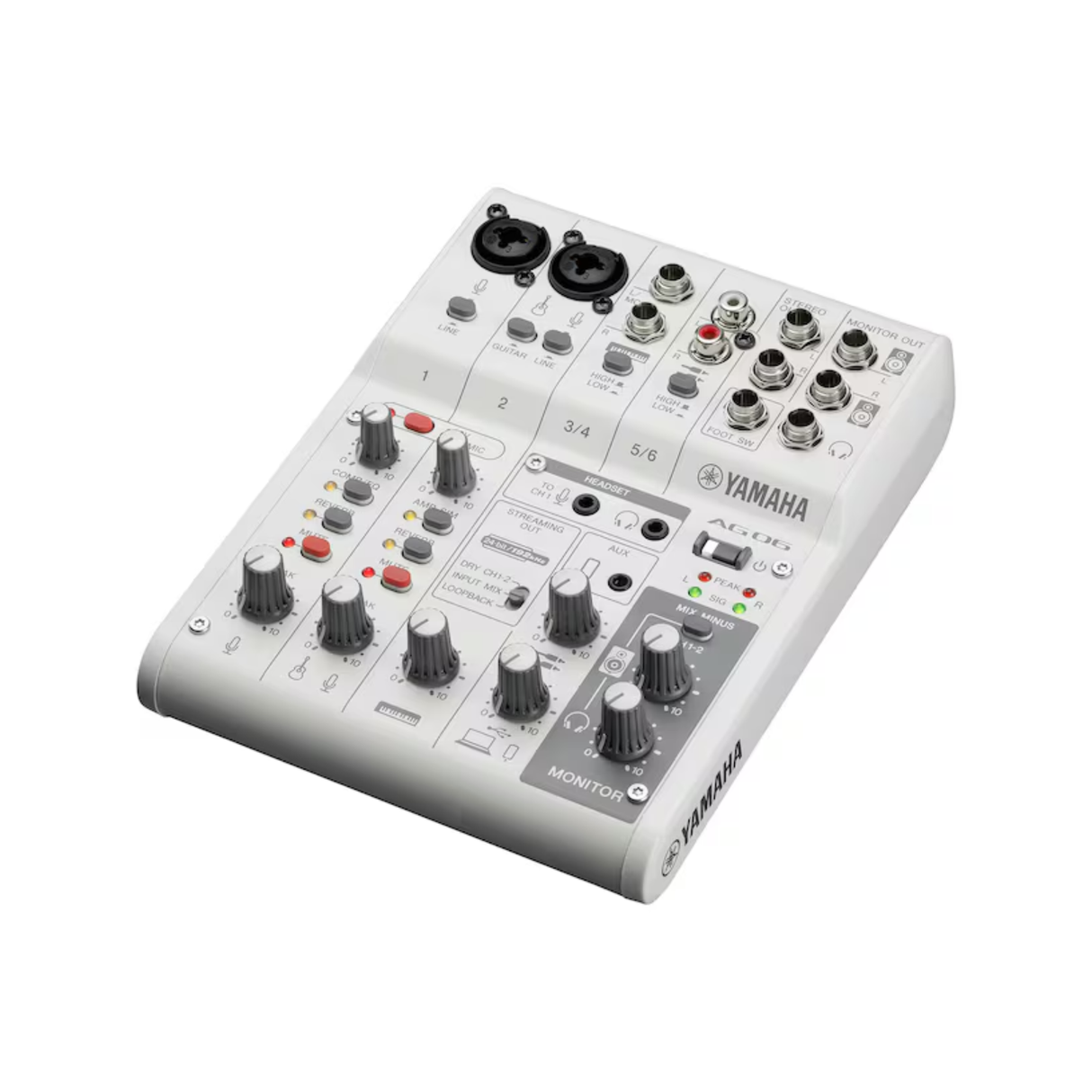 Yamaha AG06MK2 W 6-channel live streaming mixer with USB audio interface, white