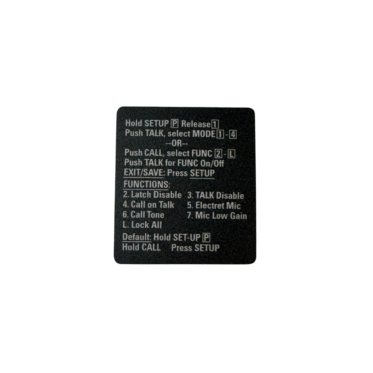 Clear-Com replacement label for 251244 belt clip; for RS601