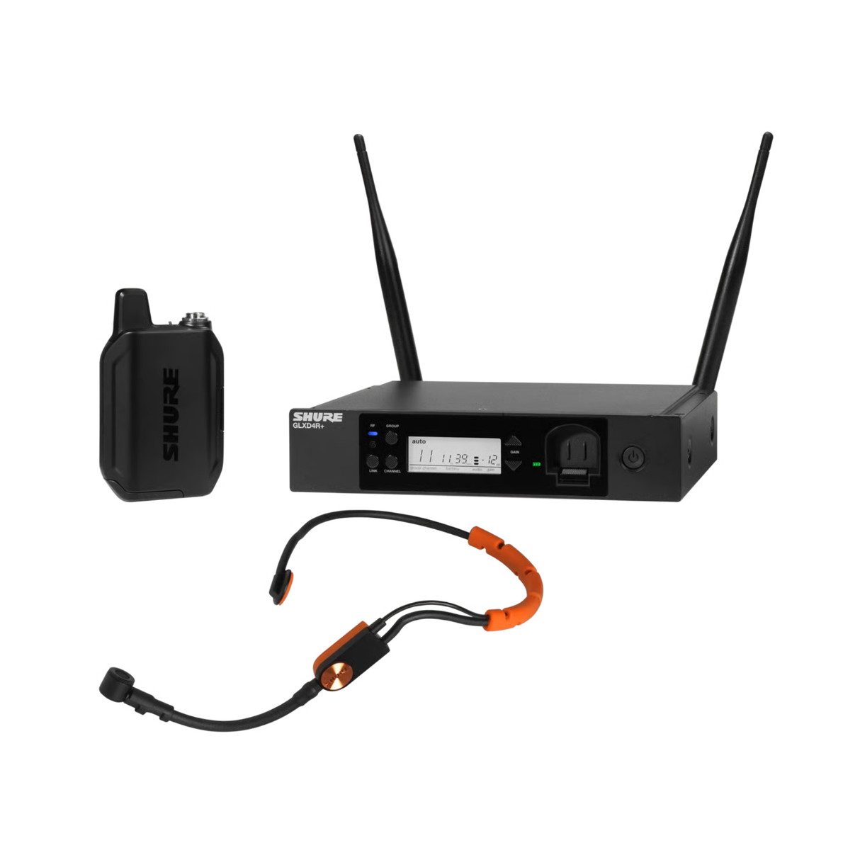 Shure GLX-D+ Dual Band Wireless System, PGA31 Headset Microphone and GLXD4R+ half-rack receiver.