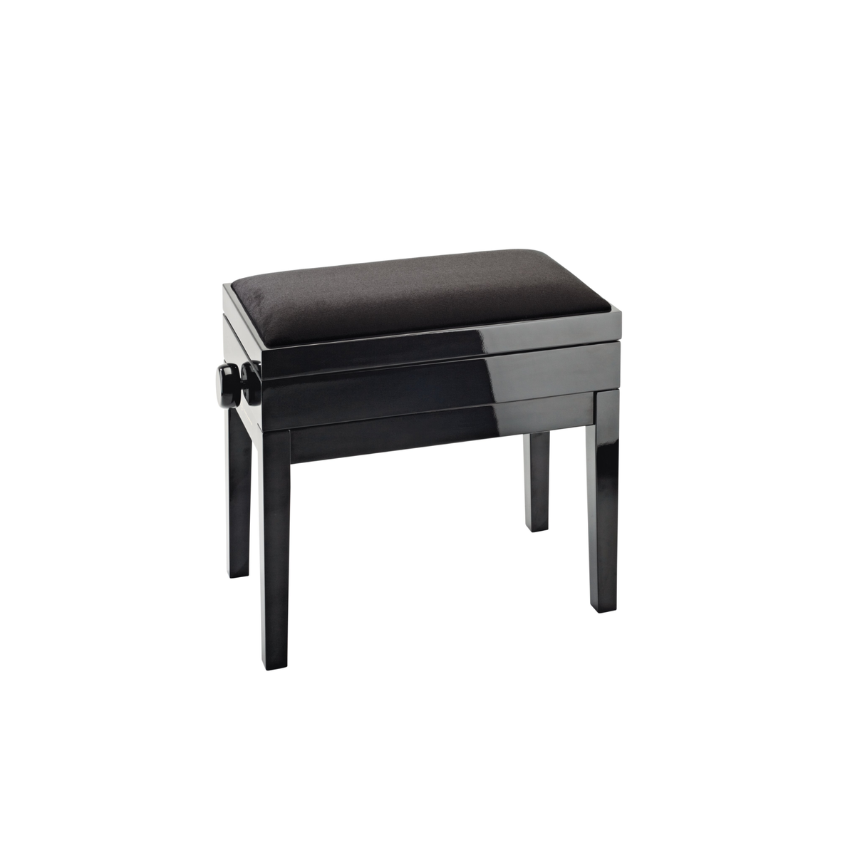 K&M 13950 piano bench with sheet music storage, bench black glossy finish, seat black velvet