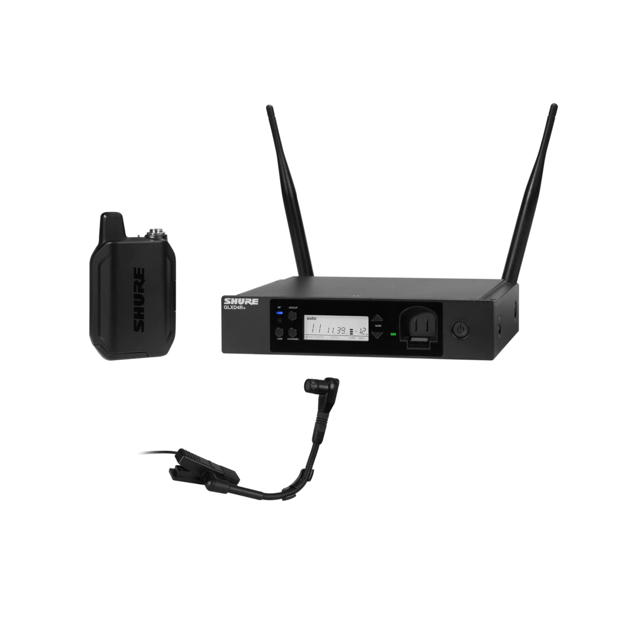 Shure GLX-D+ Dual Band Wireless System, BETA®98H/C flexible gooseneck and GLXD4R+ half-rack receiver
