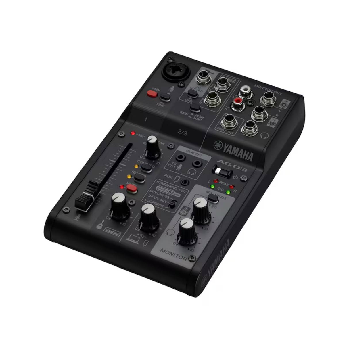 Yamaha AG03MK2 B 3-channel live streaming mixer with USB audio interface, black