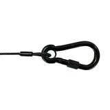 Amber Sound safety steel; 3mm black wire rope, 3in soft eye one end, 8x80 screwgate carbine at other, length 0.5m (100kg SWL when in tension)