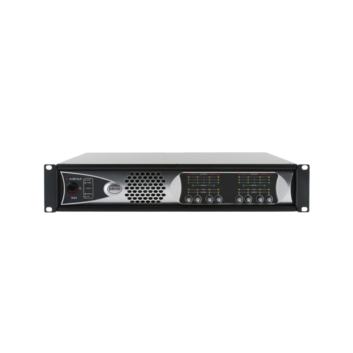 Ashly 8-channel amplifier, 125W/100V, with 8x8 DSP matrix (Protea Equipped Media Amplifier), 2RU