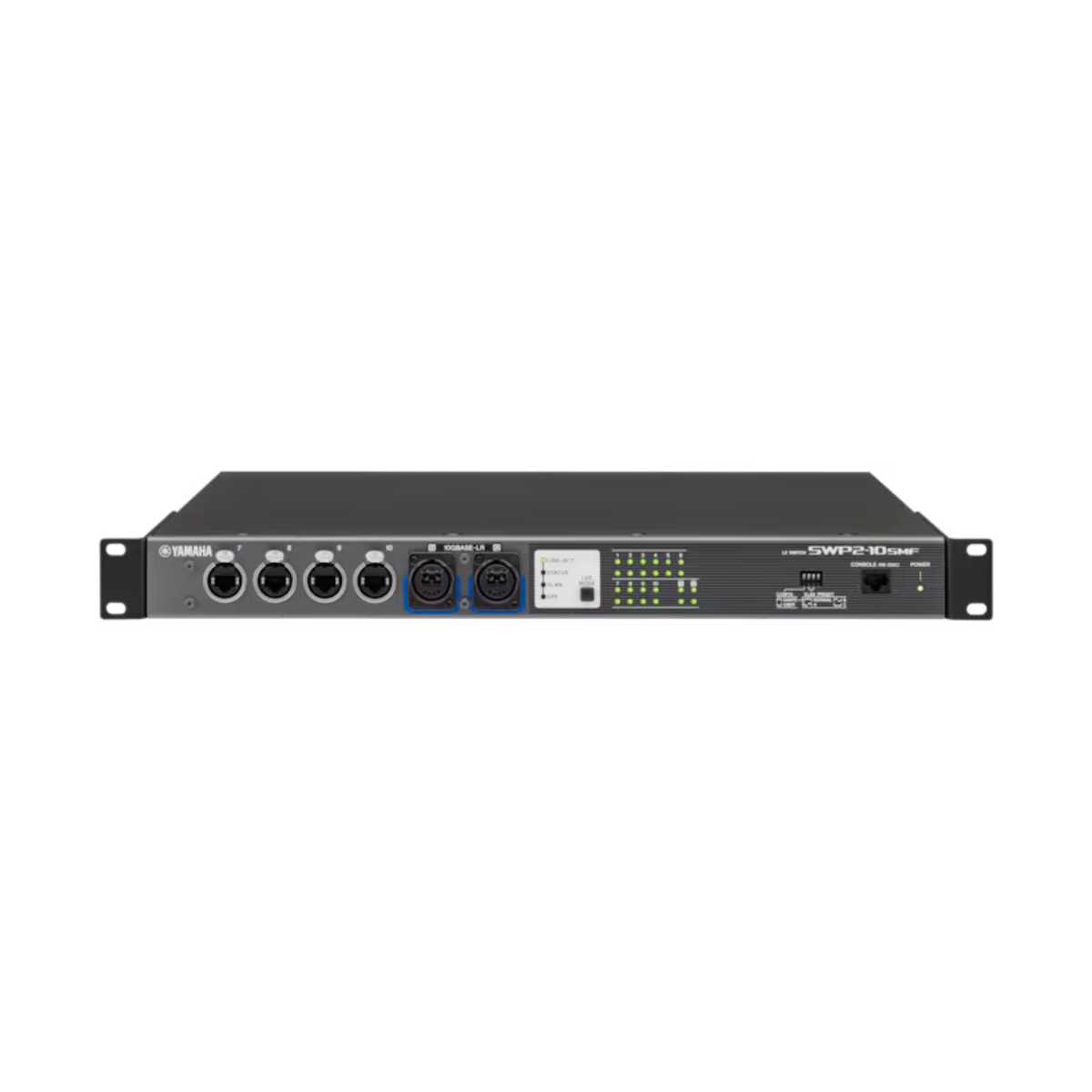Yamaha SWP2-10SMF series network switch with 10 etherCON ports, 2 single mode fiber opticalCON ports