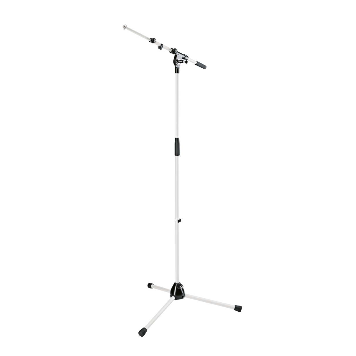 K&M 210/9 adjustable microphone stand with 2-piece boom arm and t-bar, max height 1605mm, pure white