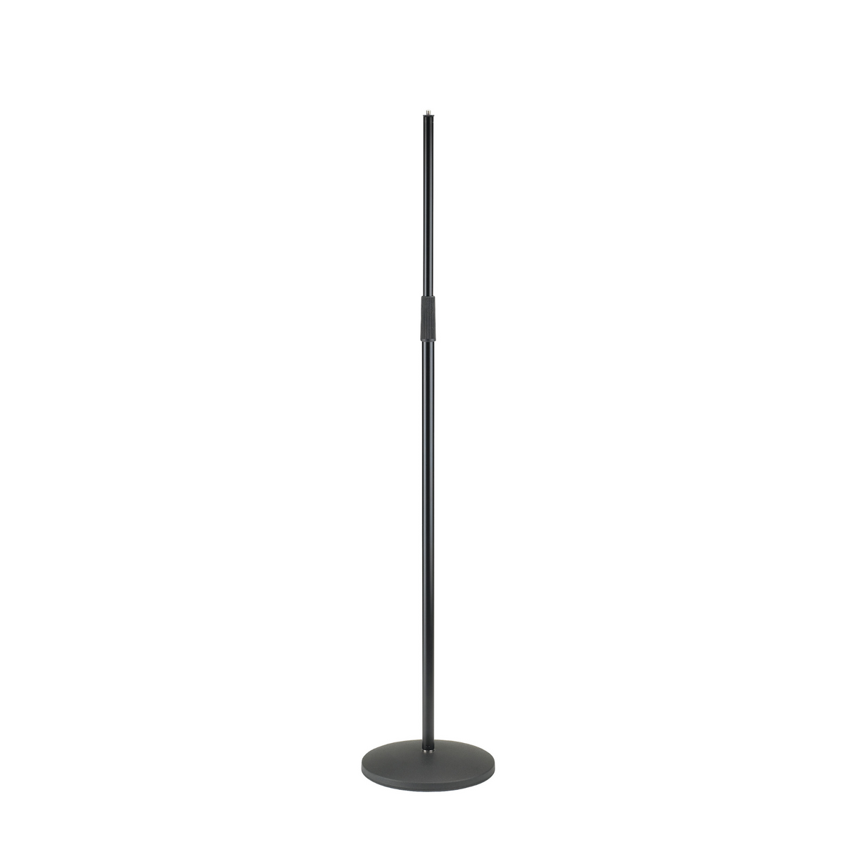 K&M 26125 adjustable microphone stand with round base and anti-vibration rubber damping ring, black