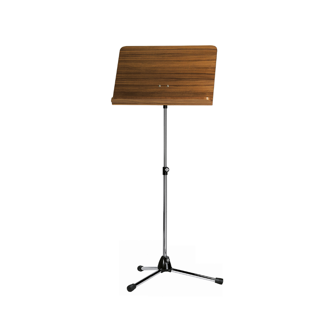 K&M 118/1 orchestra music chrome stand, walnut wooden desk