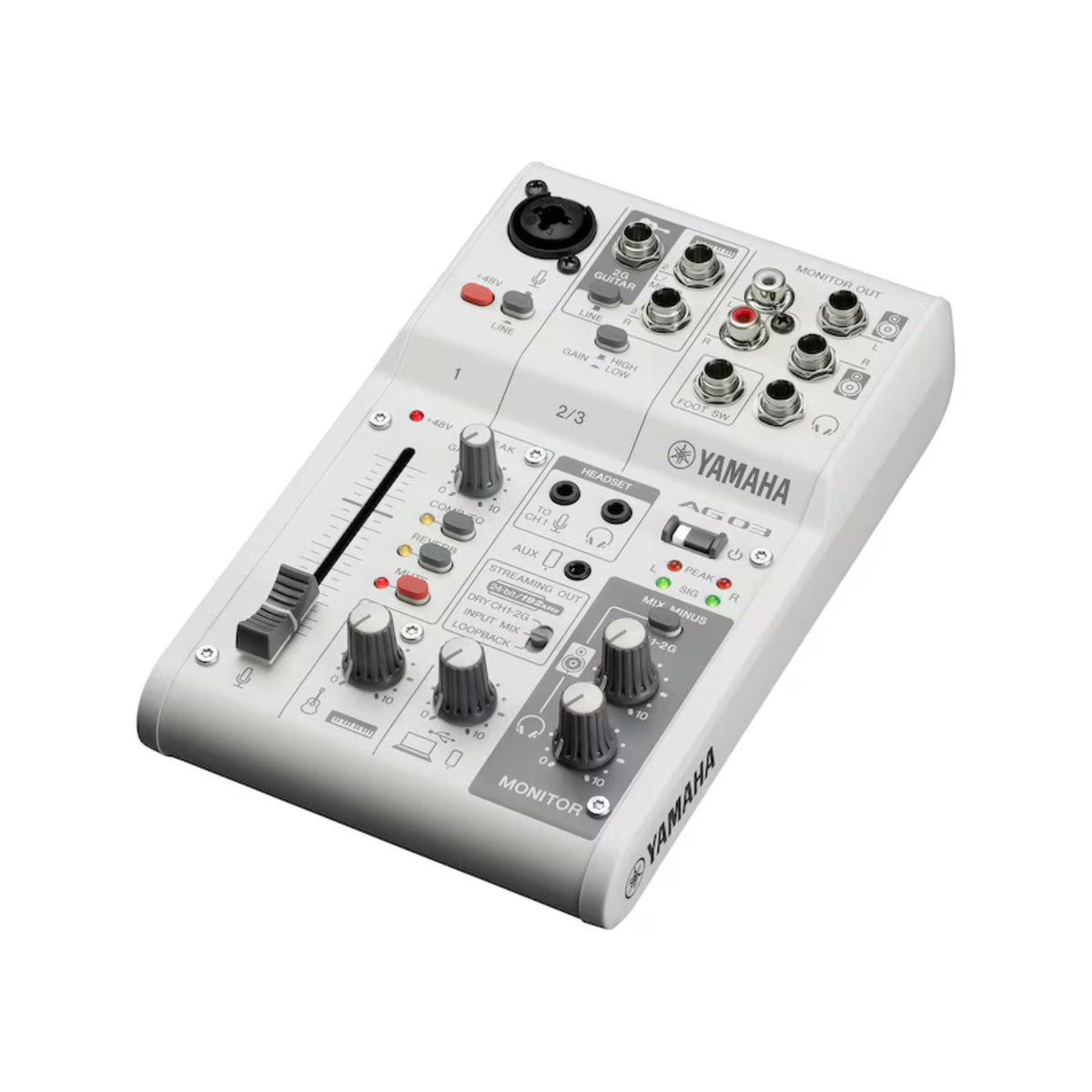 Yamaha AG03MK2 W 3-channel live streaming mixer with USB audio interface, white