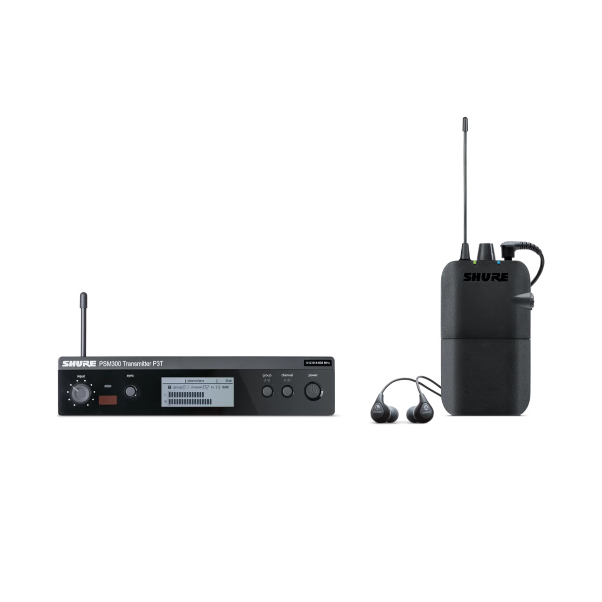 Shure PSM300 Wireless IEM System, stereo including P3R bodypack receiver & SE112 earphones