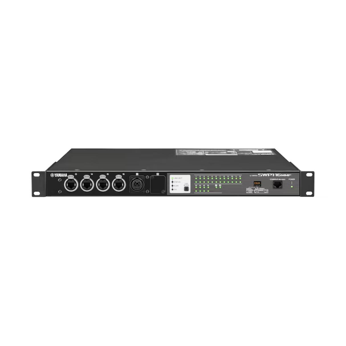 Yamaha SWP1-16MMF SWP1 series network switch equipped with 12 etherCON ports, four RJ45 ports