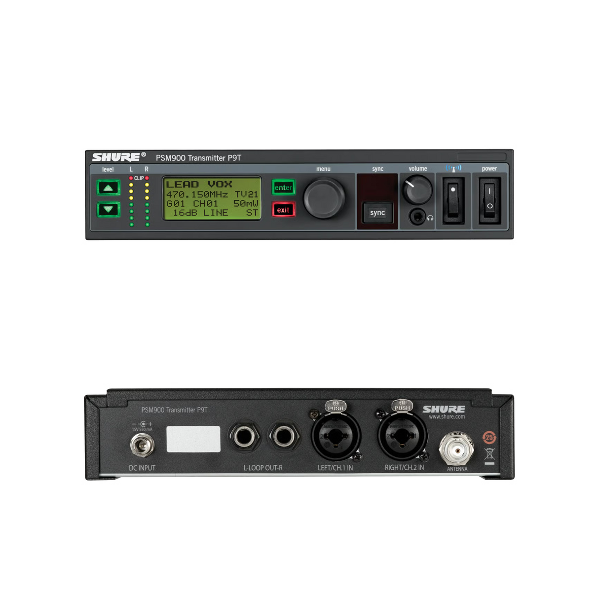 Shure PSM900 wireless transmitter with removable antenna (Ch 37-40)