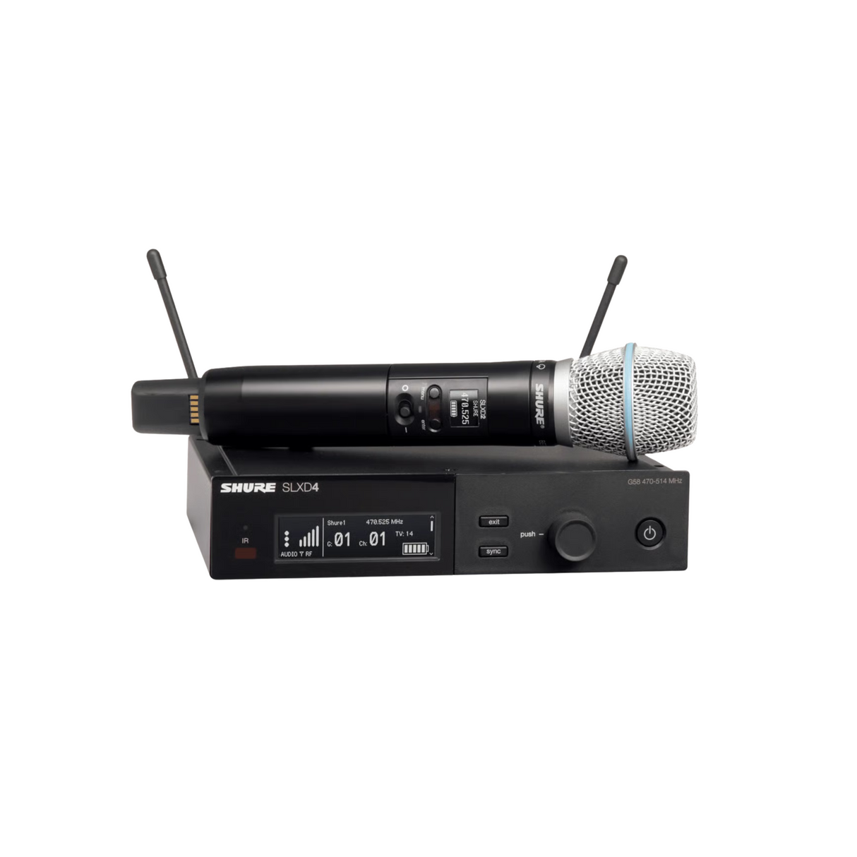 Shure single handheld wireless system; includes 1 x SLXD2 transmitter with Beta 87A mic and SLXD4UK