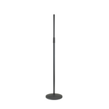 K&M 26125 adjustable microphone stand with round base and anti-vibration rubber damping ring, black