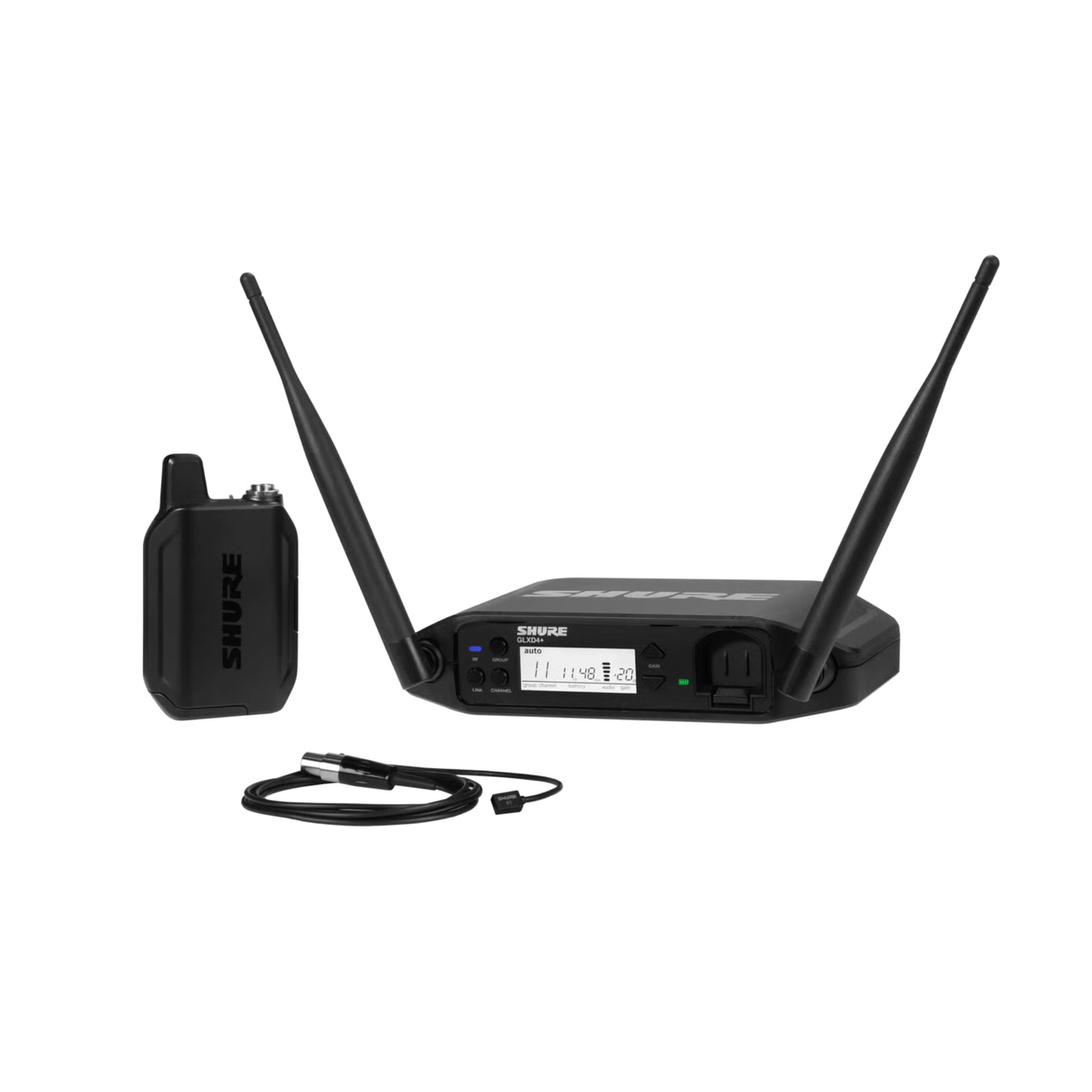 Shure GLX-D+ Dual Band Wireless System,  WL93 lavalier  and  GLXD4+ tabletop receiver.